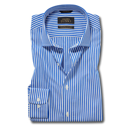 Azzuro: Giza 86 Egyptian Cotton Cobalt Blue Stripe Dress Shirt