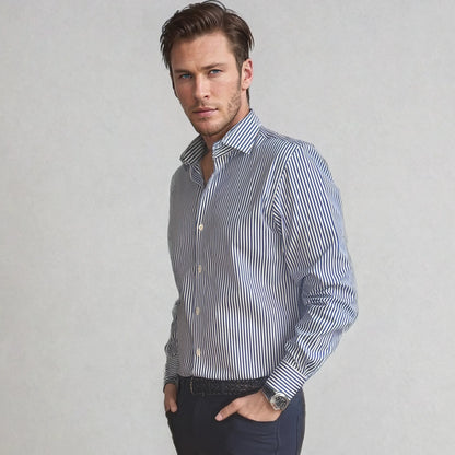 Azzuro: Giza 86 Egyptian Cotton Cobalt Blue Stripe Dress Shirt