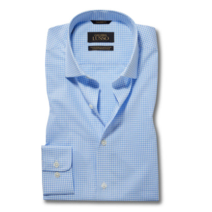 Sereno: Giza 86 Egyptian Cotton Sky Blue Check Dress Shirt