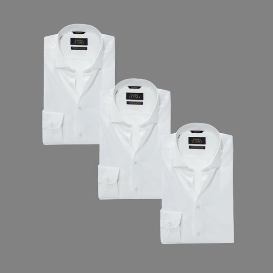 White Solids 3-Pack (3x Fresco Egyptian Cotton White Dress Shirt)