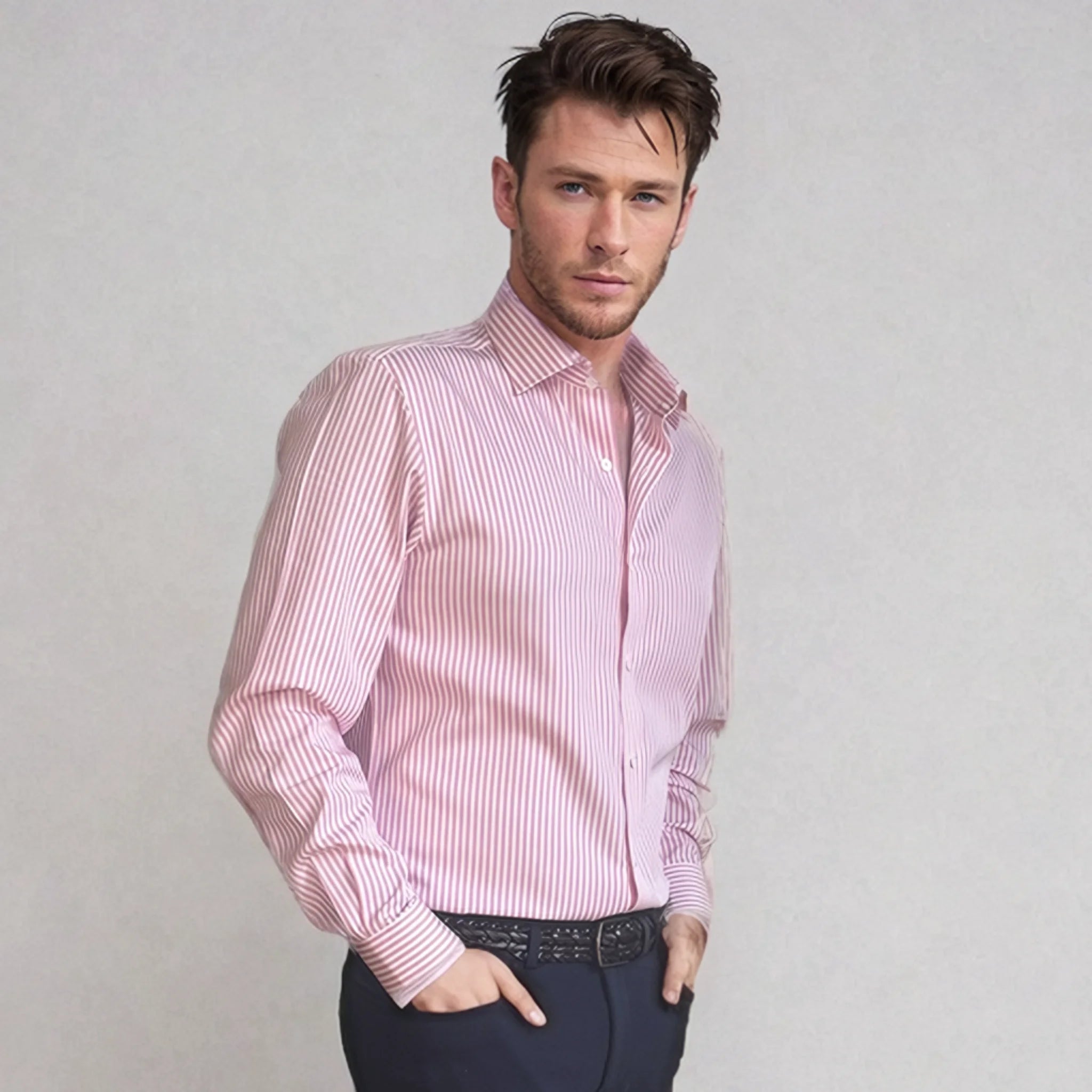 pink lined shirt made from giza 86 cotton fabric